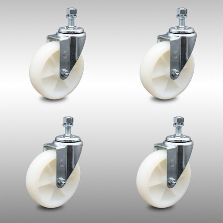 Service Caster 5 Inch SS Nylon Wheel Swivel 3/8 Inch Threaded Stem Caster Set SCC-SSTS20S514-NYS-381615-4